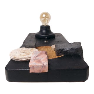 Sculptural Wood Stone and Marble Table Lamp - Puzzle Lamp | Raw Series by Gabor Gobi For Sale