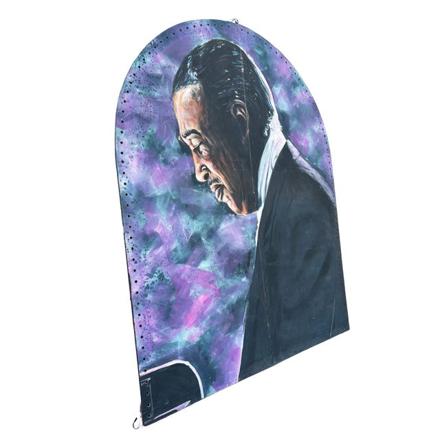 Contemporary 10' Foot Tall Oil on Canvas Portrait of Count Basie Light Up Folding Screen 1980, Signed Kenmarek For Sale - Image 3 of 4