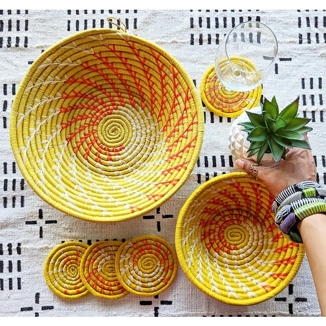 2010s Yellow Woven African Baskets Set of 2 For Sale - Image 5 of 5