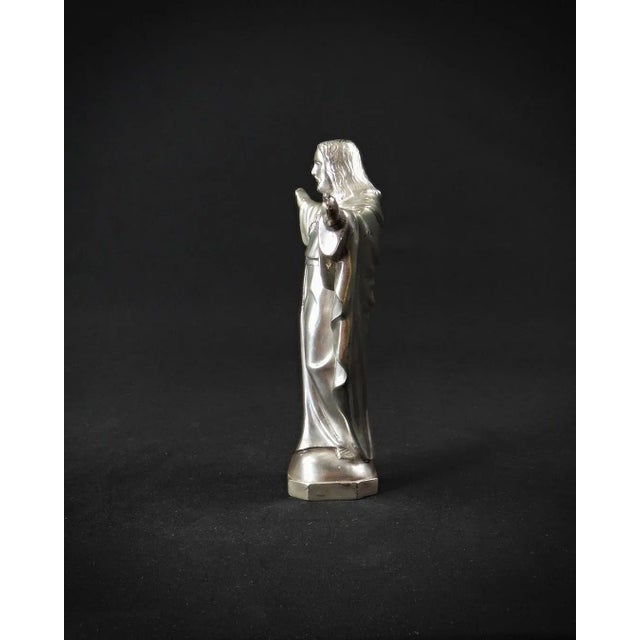 Metal Art Deco Statuette of the Sacred Heart of Jesus Christ in Spelter, 1920s-1940s For Sale - Image 7 of 10