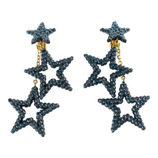 Richard Kerr Petroleum Blue Jeweled Dangling Star Clip Earrings For Sale