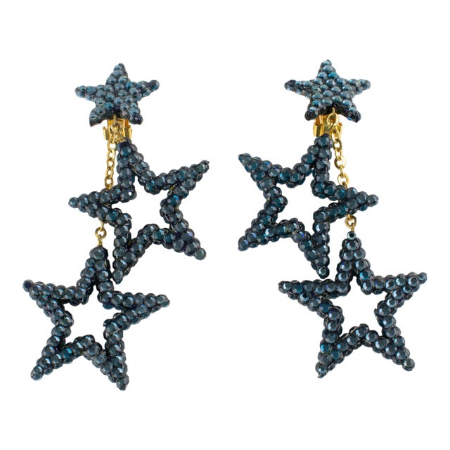 Richard Kerr Petroleum Blue Jeweled Dangling Star Clip Earrings For Sale