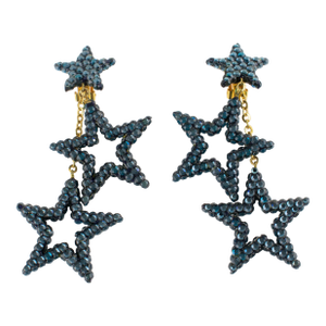 Richard Kerr Petroleum Blue Jeweled Dangling Star Clip Earrings
