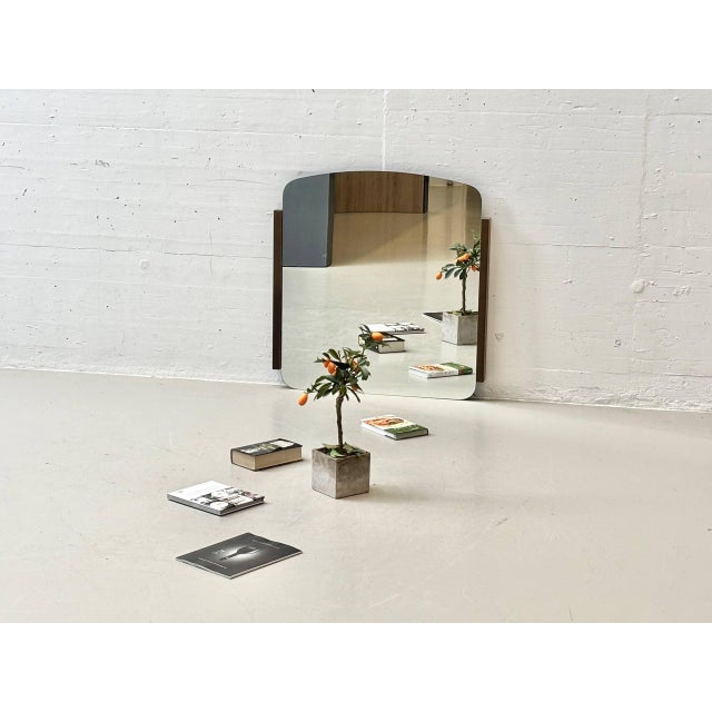 Contemporary Minimalist Wall Mirror with Wooden Frame, 1970s For Sale - Image 3 of 12