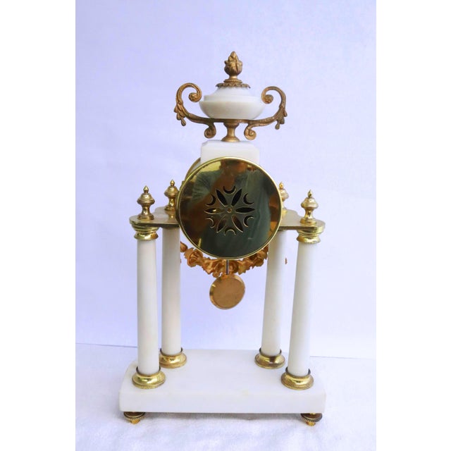 Late 19th Century Louis XVI Style French Marble & Gilt Bronze Portico Mantel Clock For Sale - Image 4 of 7