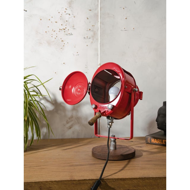 French Red Theater Spotlight Desk Lamp from A.E. Cremer, Paris, 1950s For Sale - Image 11 of 13