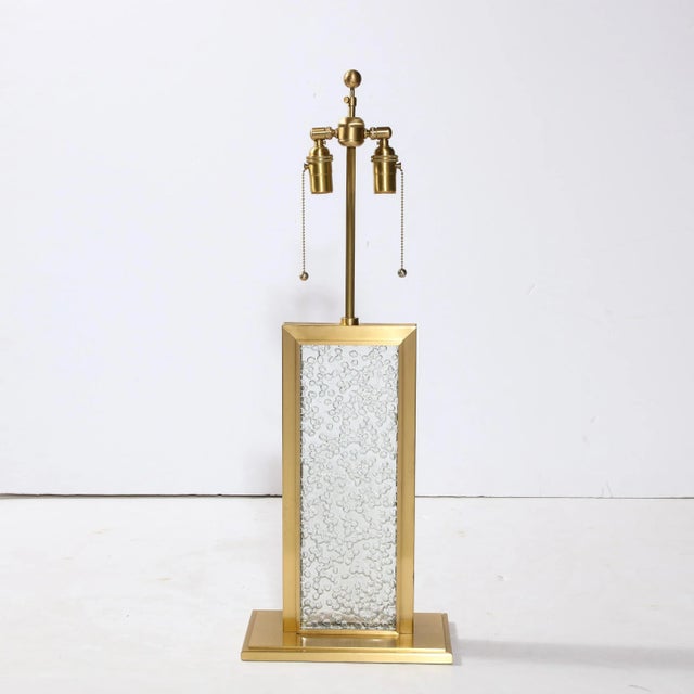 Late 20th Century Modernist Stone Textured Hand-Blown Murano Glass Table Lamp With Brass Fittings For Sale - Image 9 of 13