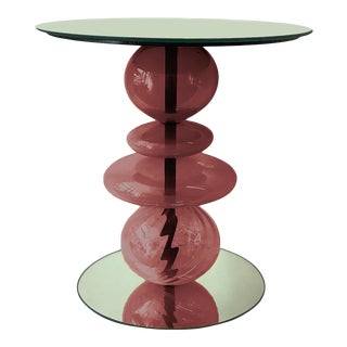 Abacus Glass Accent Table by the Drawing Room Atl in Finish Merlot - Size: Standard - Modern Side Table in Colorful Burgundy Glass For Sale