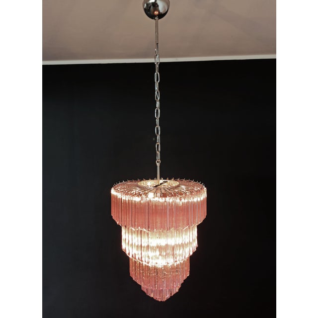 Murano Glass Chandelier with 112 Pink Quadriedri, 1990s For Sale - Image 13 of 18