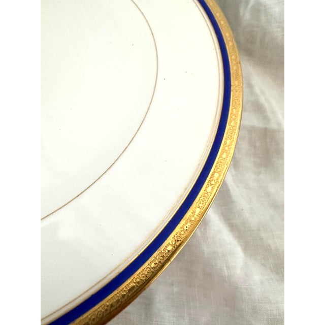 French Set of 8 Gold & Blue Rim Dinner Plates by C. Ahrenfeldt For Sale - Image 3 of 8