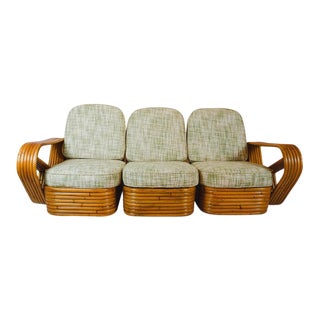 Mid Century Paul Frankl Style Pretzel Rattan Three-Seat Sofa For Sale
