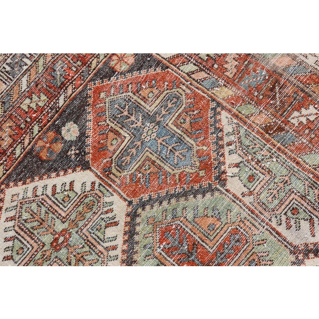 Antique Persian Tribal Motif Design With Crosses Bakhtiari Rug in Multi Colors 4'7 X 6'5 For Sale - Image 12 of 12