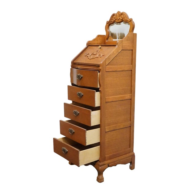 Wood Lexington Furniture Victorian Sampler Quarter Sawn Oak 24" Lingerie Chest W. Vanity Mirror 391-3102 For Sale - Image 7 of 15