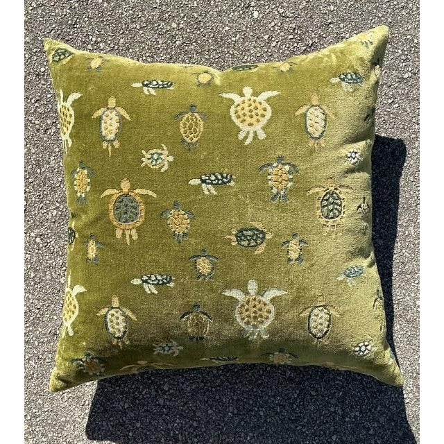Vintage Boho Velvet Turtle Throw Pillow For Sale - Image 4 of 12