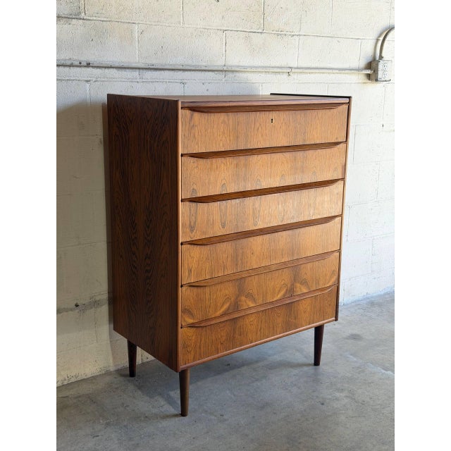 Rosewood Tall 6-Drawer Dresser Danish Mid-Century Modern High Chest 1960s For Sale - Image 11 of 11