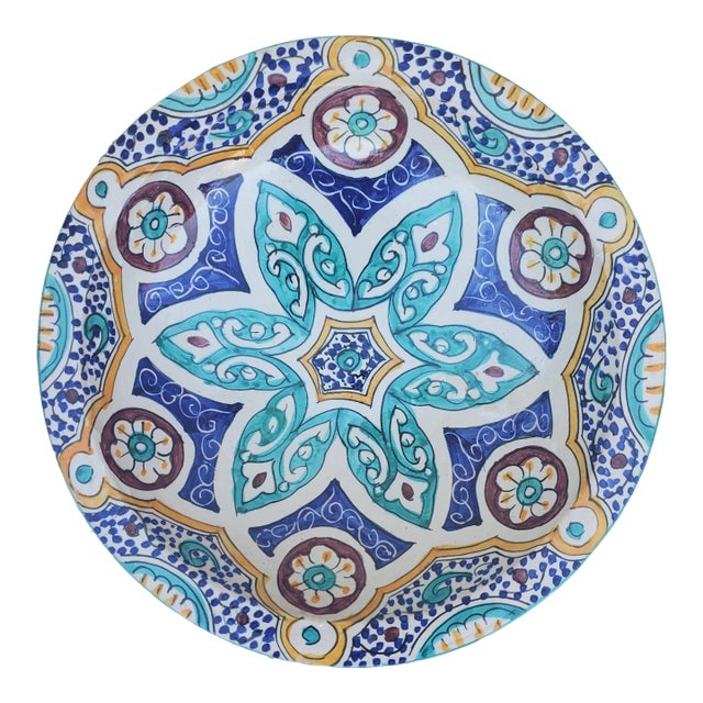Moroccan Hand Painted Pottery Plate, Multi-Color Lhlm 30-2 For Sale