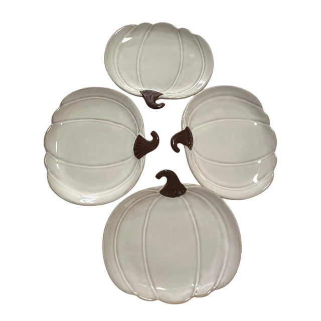 Ceramic Vintage Crofton White Harvest Pumpkin Plates - A Set 4 For Sale - Image 7 of 12