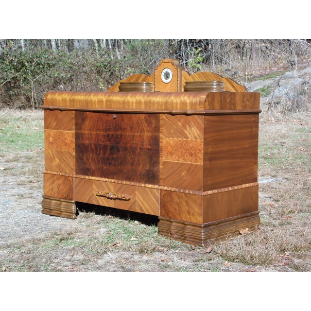 Antique Lane Art Deco Waterfall Cedar Chest Trunk with Lanshire Clock