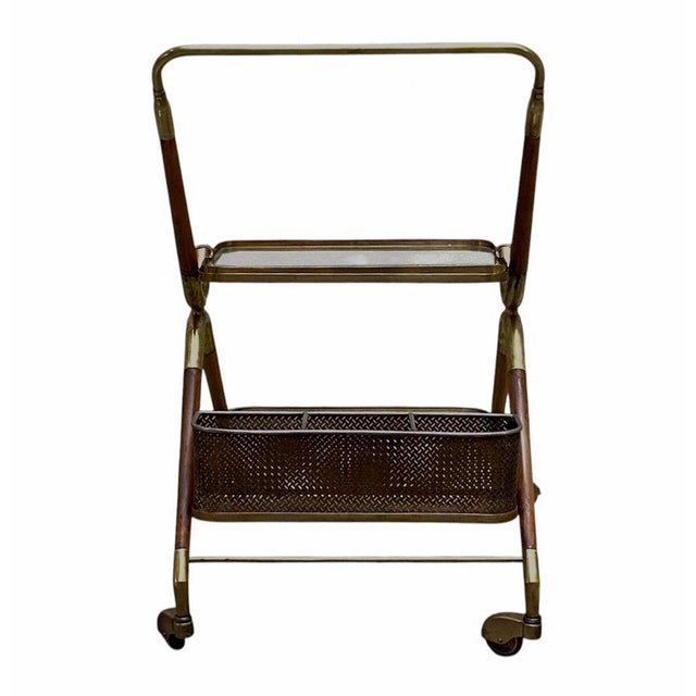 Glass Wooden and Brass Bar Cart by Cesare Lacca, Italy, 1950s For Sale - Image 7 of 8