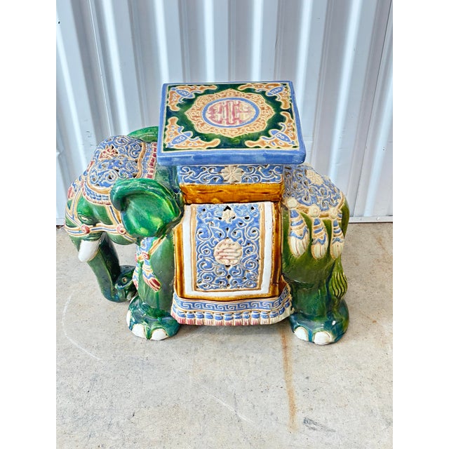 Chinoiserie Vintage Green Elephant Garden Stool For Sale - Image 3 of 8