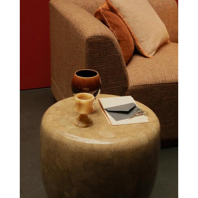 Gold Tall Satin Varnish Yellow Gold Leaf Side Table by Reda Amalou Design For Sale - Image 8 of 11