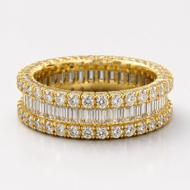 Modern 14k Yellow Gold 3-1/10 CTTW Natural Diamond Eternity Band, Size 10 For Sale - Image 3 of 6