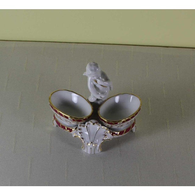 1980’s Vintage/New KPM Pair of Salt Cellars With Putties Hand-Painted With Purple-Red & Gold For Sale - Image 9 of 14