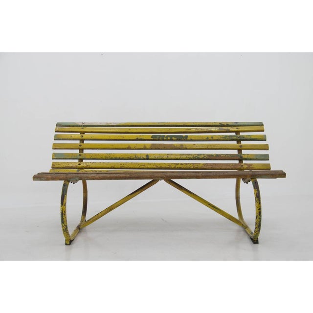 Industrial Wood and Iron Bench, 1930s For Sale - Image 3 of 17