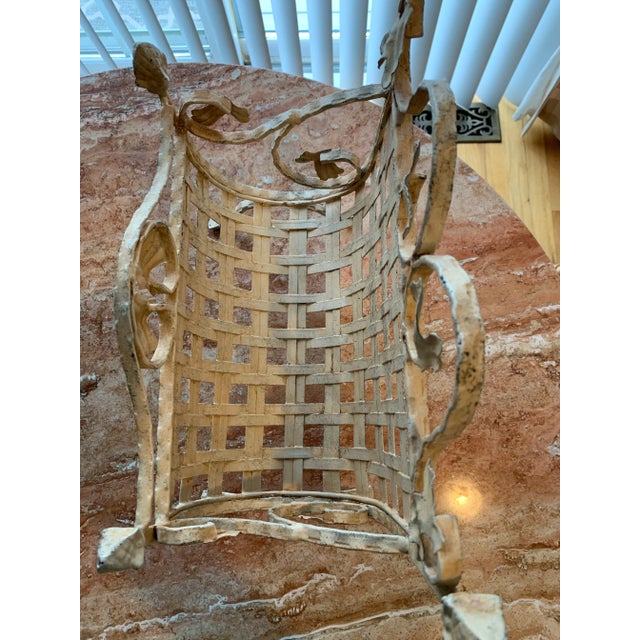 Shabby Chic Vintage Wrought Iron Magazine Rack Painted Yellow Shabby Chic Finish For Sale - Image 3 of 5