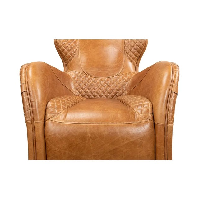 Brown Modern Quilted Leather Armchair For Sale - Image 8 of 11