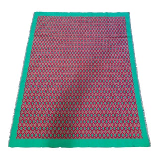 1970s Boho Chic Vibrant Pink/Green Table Cloth For Sale
