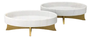 Googie Style "Lax" Marble Bowls on Stands, Pair