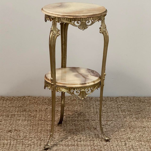 Mid-Century Louis XIV Brass & Onyx Pedestal ~ End Table For Sale - Image 4 of 12