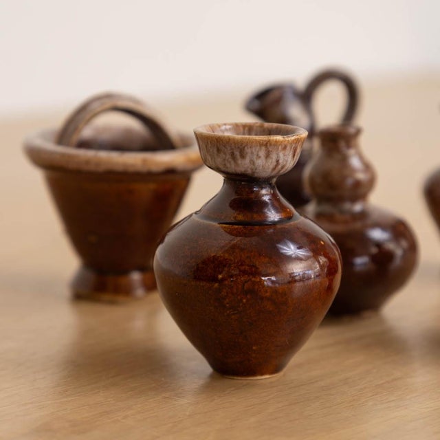 1950s Set of 6 French Glazed Ceramic Miniature Vases For Sale - Image 10 of 10