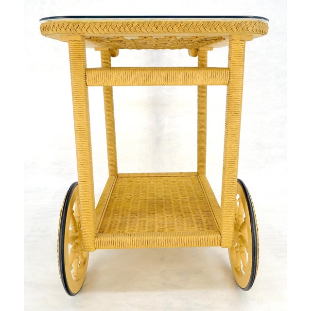 Wood Mint c1960s Mid Century Modern Blond Wicker Serving Table Bar Cart For Sale - Image 7 of 15