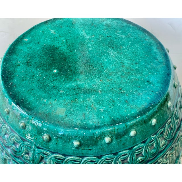 1950s Antique Asian Emerald Green Glazed Terracotta Garden Stool For Sale - Image 5 of 12