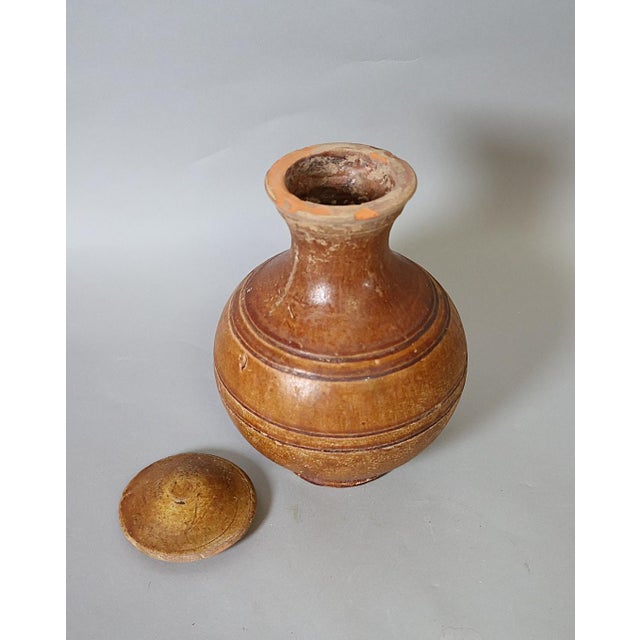 Chinese Ancient Chinese Han Dynasty Amber-Glazed Pottery Hu Covered Jar With Lid For Sale - Image 3 of 8