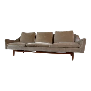 1950s Jens Risom Model 2516 Sculptural Sofa Gray Velvet and Walnut Base