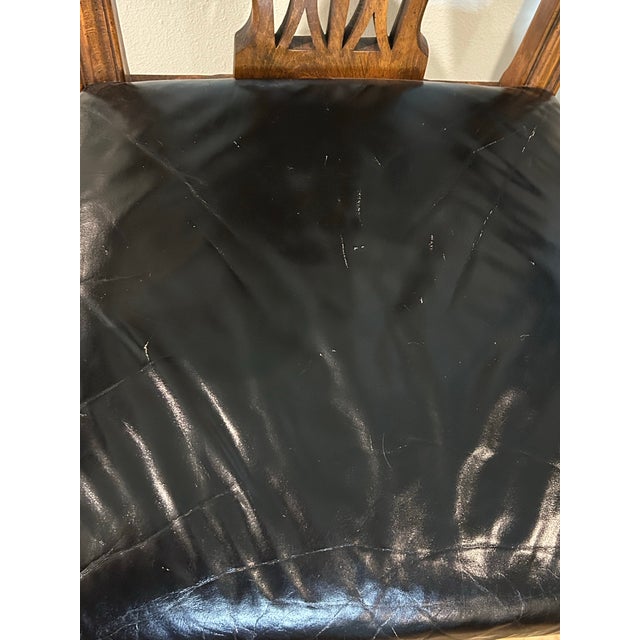 Mid 20th Century Chinese Chippendale Armchair by Century Furniture Co With Original Leather Upholstery For Sale - Image 11 of 12