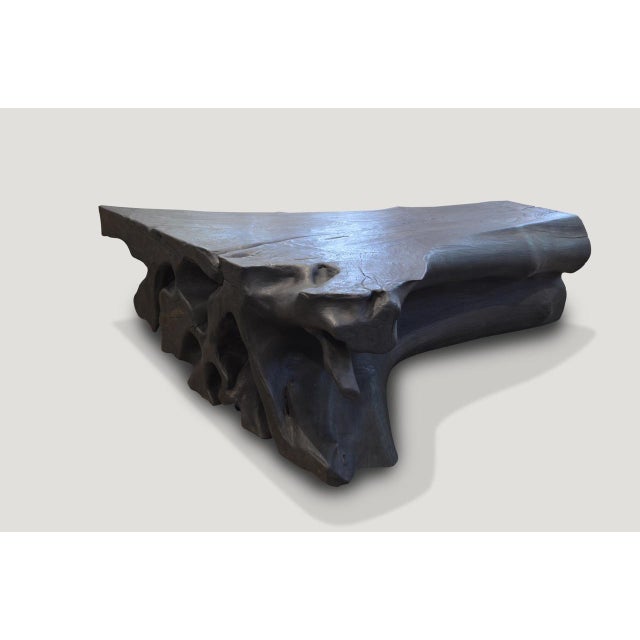 Andrianna Shamaris Triple Burnt Teak Wood Coffee Table For Sale - Image 4 of 5