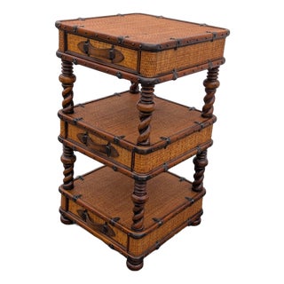 Vintage Theodore Alexander Wicker Rattan Barley Twist Étagère Accent Chest of Drawers For Sale