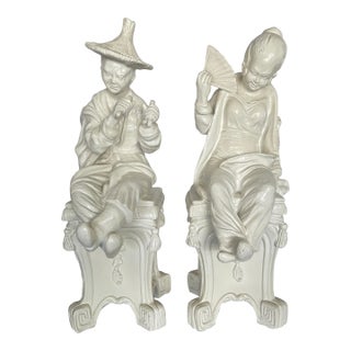 Pair White Chinoiserie Figures, 1960s For Sale