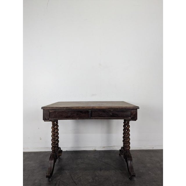 Louis XIII Walnut Writing Table with Twisted Legs and Two Drawers, 1800s, in Very Good conditions. Designed before 1890