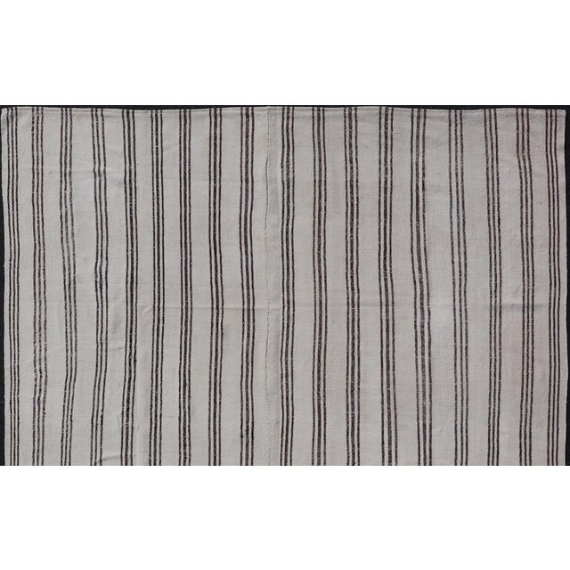 Traditional Vintage Turkish Kilim With Stripes in Ivory and Shades of Brown 7'5" X8'3" For Sale - Image 3 of 11