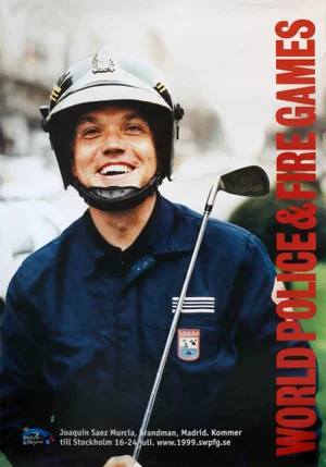 1999 Swedish Poster, World Police & Fire Games, Francisco Durán Casado, Brandman, Madrid
