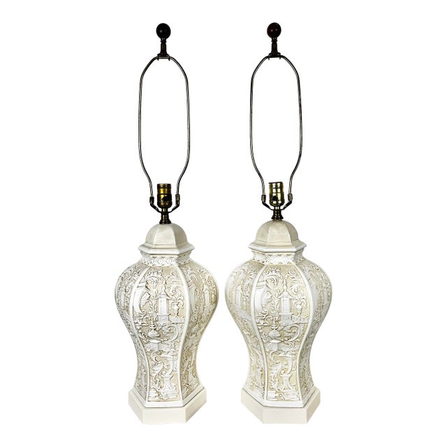 Vintage Italianate Ceramic Lamps- A Pair For Sale