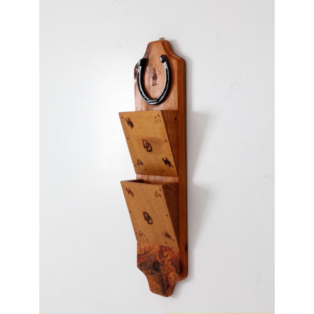 Brown Vintage Handmade Western Wood Wall Organizer With Horseshoe For Sale - Image 8 of 11