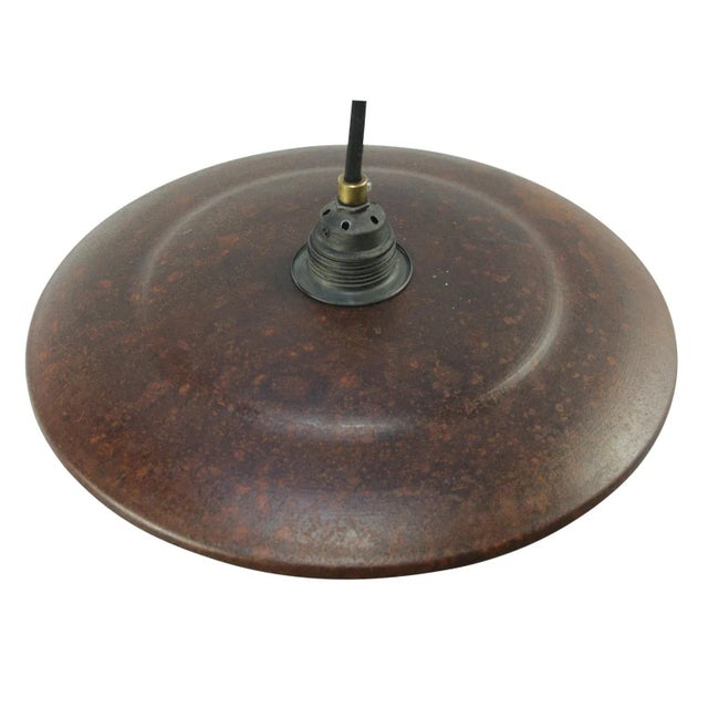 Small french rust iron industrial pendant. 2 meter black cotton flex 2 conductors. all lights are rewired and bulb holders...