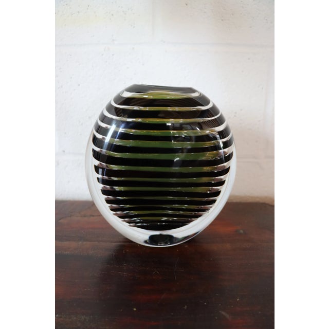 Black Signed Art Glass Vase For Sale - Image 8 of 9