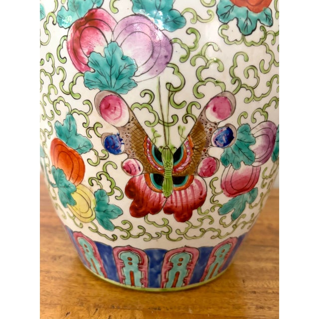 Large Vintage Butterfly and Fruit Ginger Jar For Sale - Image 4 of 11